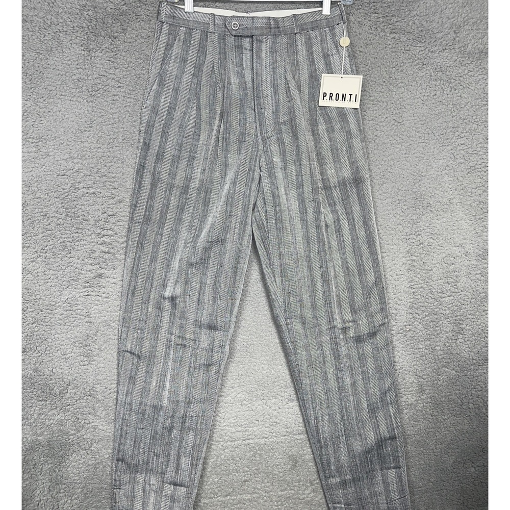 NOS Pronti Pants Men's Size 29 Gray‎ Striped Linen Blend Cuffed Textured Pleated